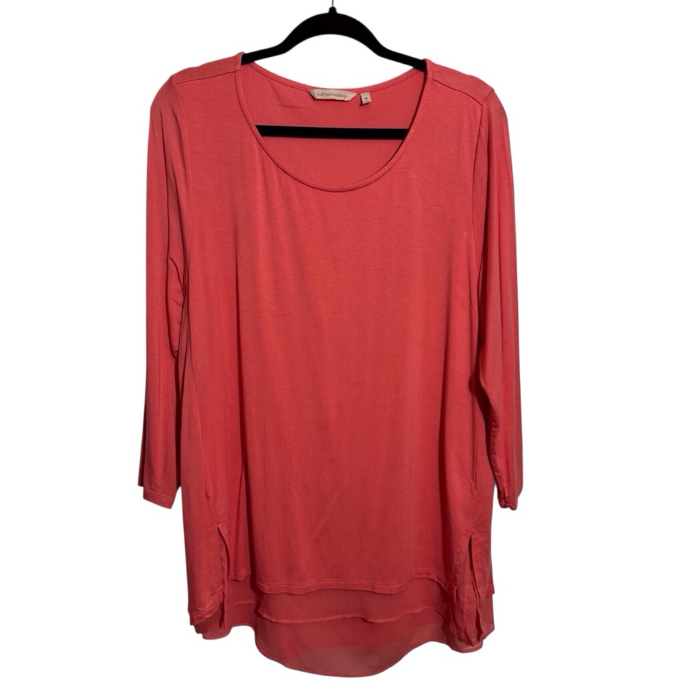 Soft Surroundings X-Large Orange Coral Long Sleeve Casual Layered Tunic Top